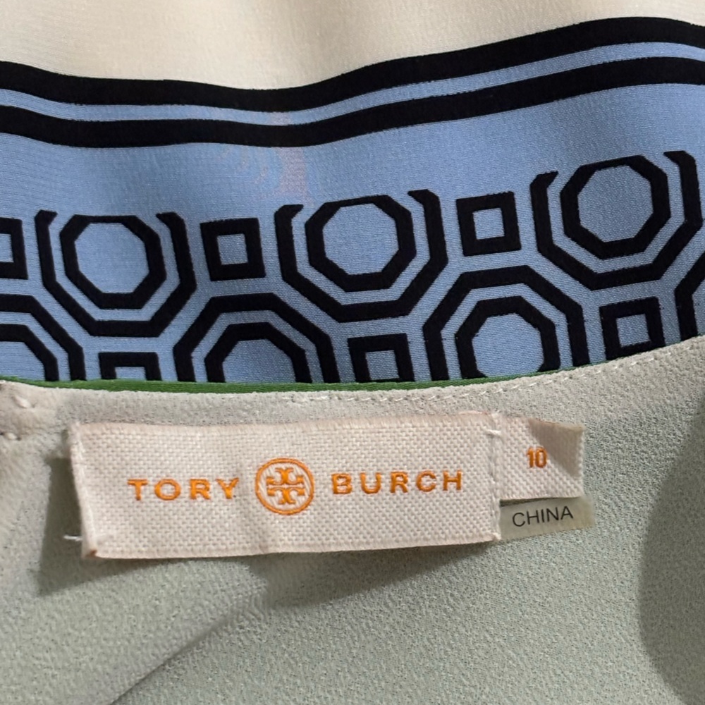 Tory Burch Green, Blue & White Color Blocked Silk Shift Dress, size 10 - Picture 4 of 11